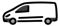 This image is a simple, cartoon-style graphic of a white delivery van with black windows, wheels, and accents. It’s shown from a side view, facing left.